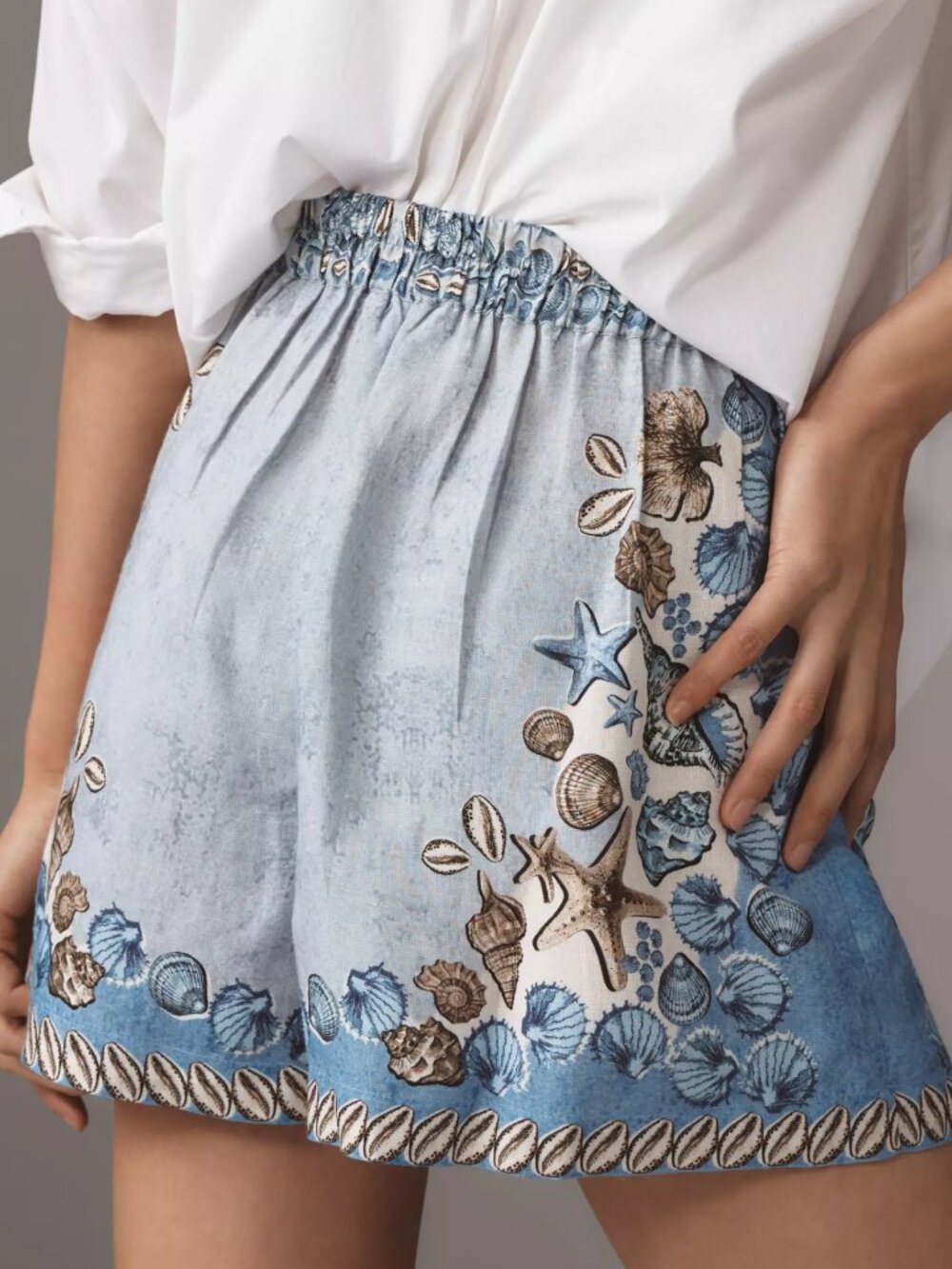 Anthro Ranna Gill Linen Blend Seashell Shorts M - Picture 7 of 8